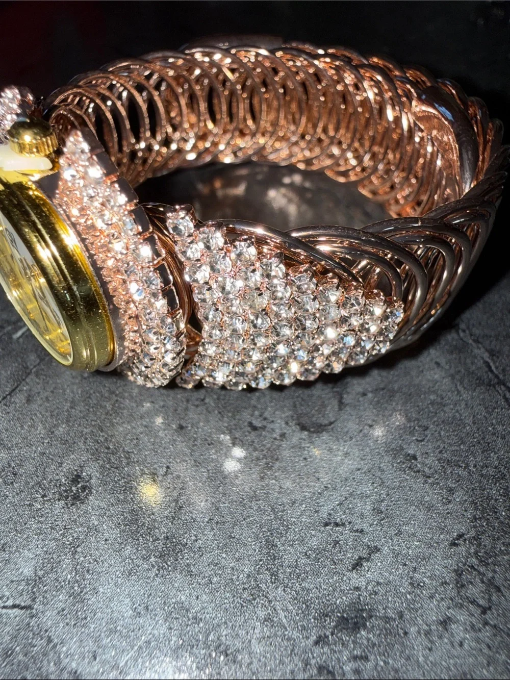 Crystal-Embellished Women’s Ring Watch in Rose Gold